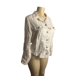 Women S Joie Cream Button Shirt Jacket 100% Linen Patch Pockets